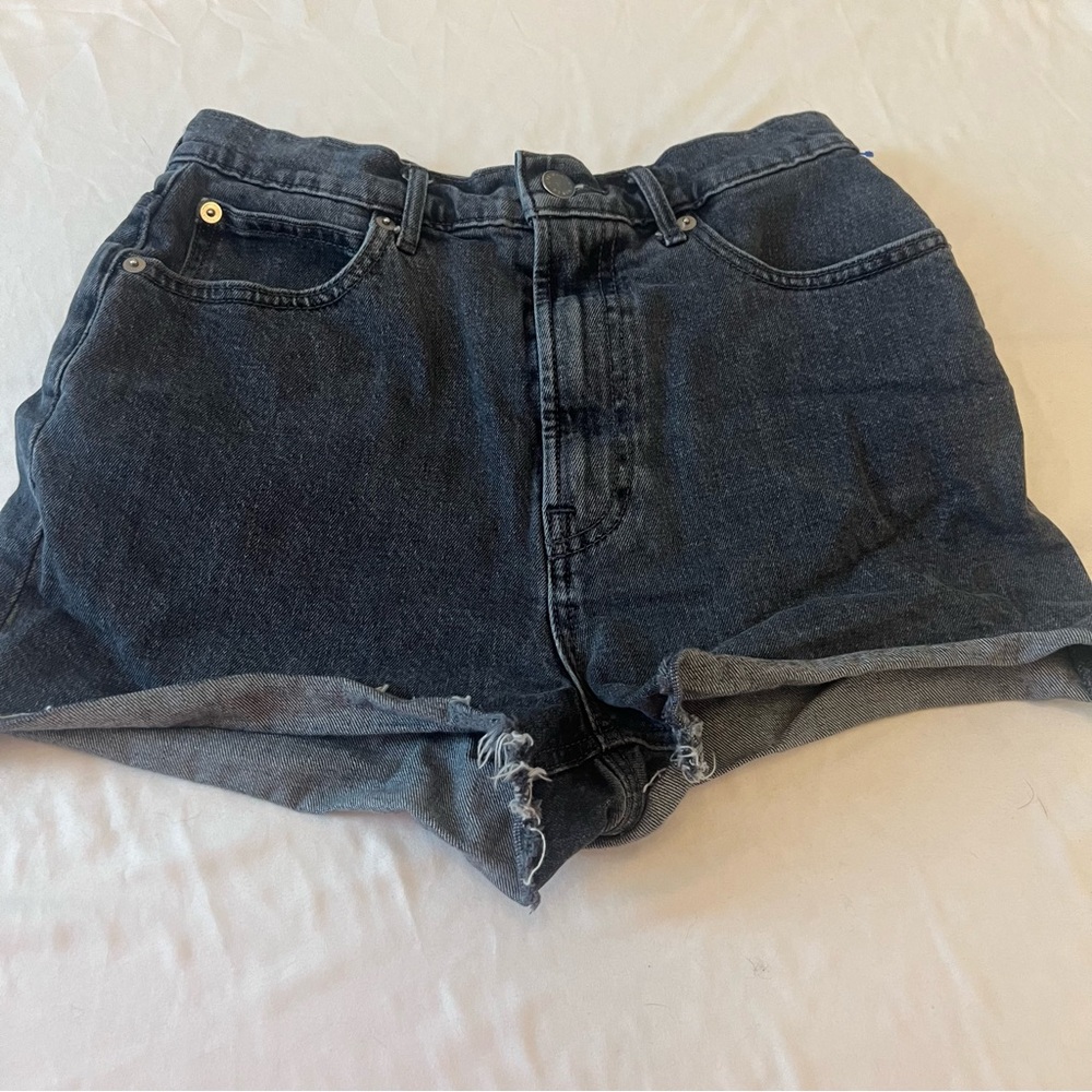 Everlane Way High Denim Shorts Black Wash‎ Rolled Cuff High Rise Size 26